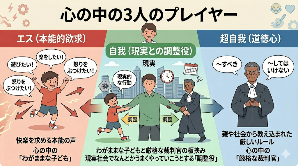 なぜ防衛機制が働くのか？心の中の「3人のプレイヤー」