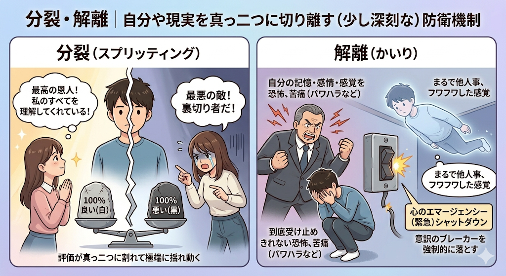分裂・解離｜自分や現実を真っ二つに切り離す（少し深刻な）防衛機制